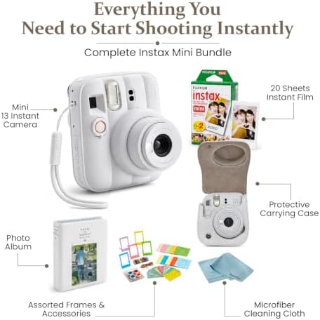 FUJIFILM instax Mini 13 Clay White Instant Camera Bundle with 20 Sheets instax Mini Film, Carrying Case, Photo Album, Assorted Photo Frames & BluebirdSales Microfiber Cleaning Cloth - Image 4
