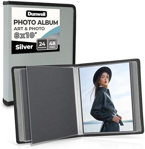Dunwell 8x10 Photo Album & Art Portfolio Book, 24 Sleeves, Silver by Dunwell