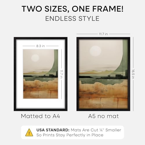 Homeforia A3 Black Oak Picture Frame, High-End Wood, A4 Mat, Glass - Image 2