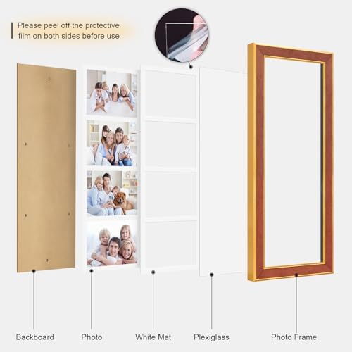 Suede 8x21 Picture Frame Display 4 Opening 5x7 Picture Frames Collage Wall Decor with Mat,Multi Photo Frame for Plexiglass,Wall Decor,1Pack,Brown - Image 2