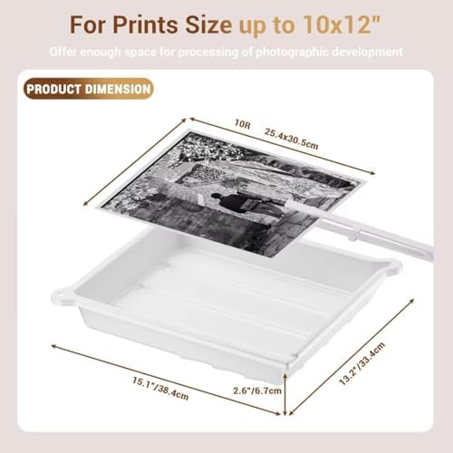 JJC 10x12 Darkroom Photo Developing Tray with Silicone Tong, PP, White - Image 3