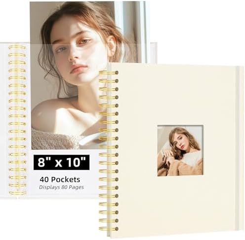 8x10 Photo Album 40 Pockets Linen Cover Kids Artwork Beige by Remowith
