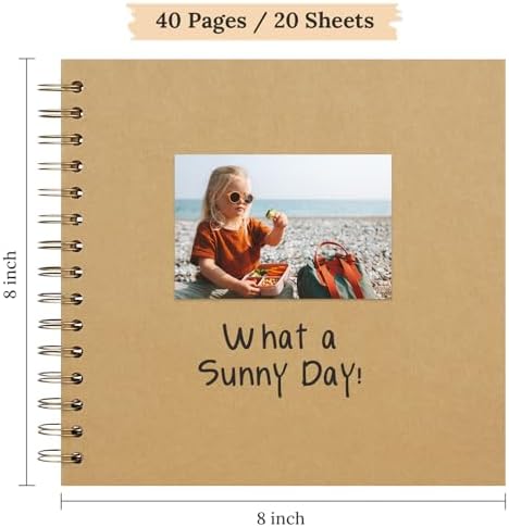 Scrapbook Photo Album 8"x8" 20 Sheets 40 Pages Hardcover Kraft Paper Khaki - Image 2