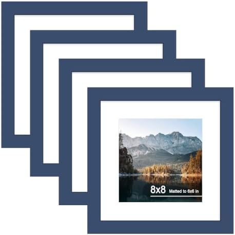 8x8 Picture Frame Set of 4 with Real Glass, Wall & Tabletop Display by SZYUU