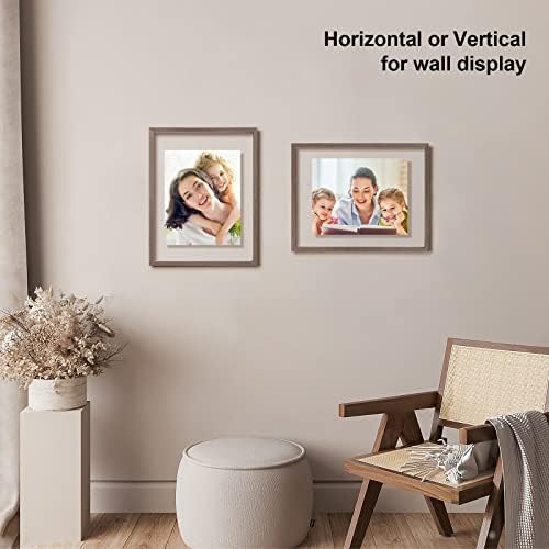 Egofine 11x14 Floating Frames Set of 2, Double Plexiglass Picture Frame, Made of Solid Wood Display Any Size Photo up to 11x14, Wall Mount or Tabletop Standing, Brown - Image 6