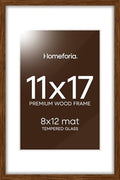 Homeforia 11x17 Brown Oak Picture Frame, High-End Wood, 8x12 Mat, Glass by Homeforia