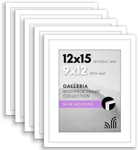 Americanflat 12x15 Picture Frame 5-Pack - Matted to 9x12 - White by Americanflat