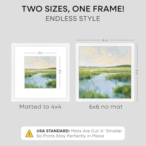 Homeforia 6x6 White Picture Frame, High-End Metal, 4x4 Mat, Glass - Image 2