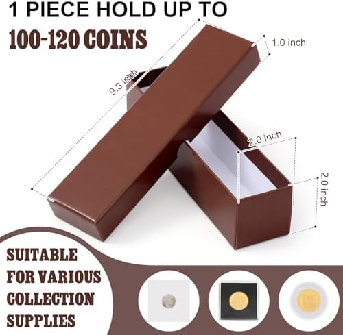 Teling 8 Pcs 2x2 Coin Storage Collectors Box, 9 x 2 x 2 Inches, Brown - Image 3