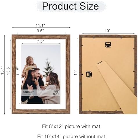 10x14 Picture Frame Set of 2, 10 x 14 Wood Photo Frames with Mat for 8x12 or 30x40cm Diamond Painting Art, Wooden Frame with Real Glass Cover for Wall and Tabletop Display,Rustic Brown - Image 5
