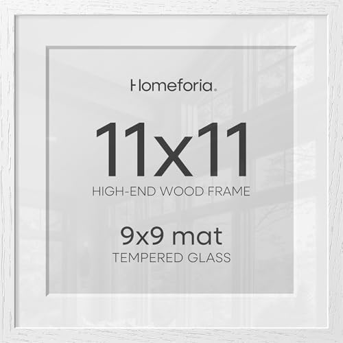 Homeforia 11x11 White Oak Picture Frame, High-End Wood, 9x9 Mat, Glass by Homeforia