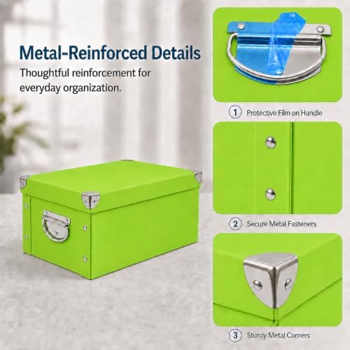 GUOZI Collapsible Storage Box, Decorative Memory Box with Lid & Metal Reinforced Corners, Cardboard File Bin with Handles, Organizer Gift Box for Keepsake Toy Photos Office Nursery Wardrobe Bookshelf - Image 3