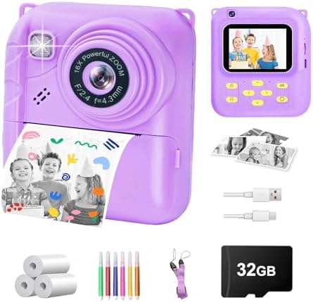 Instant Print Camera for Kids, 1080P Video Camera with 3 Print Rolls by QDH