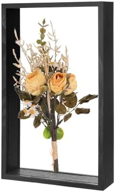 M METERXITY 1-Pack Dried Flower Frame, 7 x 12 Inch Double Acrylic Wooden Dried Flower Photo Floating Frame for Tabletop/DIY/Handicrafts [Black] by MMETERXITY
