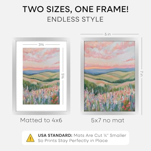 Homeforia 5x7 Silver Picture Frame, High-End Metal, 4x6 Mat, Glass - Image 2