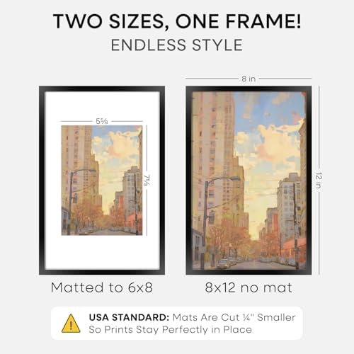 Homeforia 8x12 Black Picture Frame, High-End Metal, 6x8 Mat, Glass - Image 3