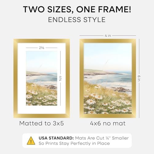 Homeforia 4x6 Gold Picture Frame, High-End Metal, 3x5 Mat, Glass - Image 2