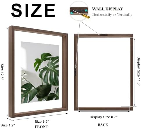 Egofine 9x12 Floating Frames Set of 2, Double Plexiglass Picture Frame, Made of Solid Wood Display Any Size Photo up to 9x12, Wall Mount or Tabletop Standing, Brown - Image 2