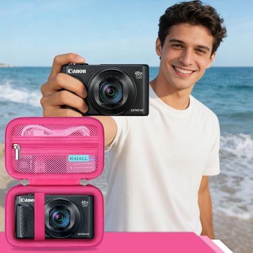 RAIALL Camera Case for Canon PowerShot SX740 HS/ SX730 HS/ SX720 HS/ SX620 HS Digital Camera, Hard Carrying Case Protective Travel Bag, Mesh Pocket for Batteries and USB Cable, Rose Red - Image 7