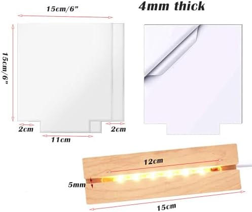 6" Warm Light Wood LED Light Base with Acrylic Sheet for Home Decor Art - Image 2