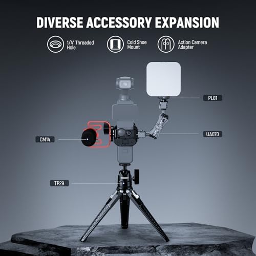 NEEWER Pocket 3 Cage, Aluminum Alloy Gimbal Video Recording Rig with Action Camera Extension Adapter 1/4" Threads Cold Shoe Compatible with DJI Osmo Pocket 3 Creator Combo, No Assembly Needed, AC009 - Image 5