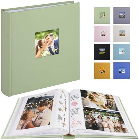 1DOT2 Photo Album with Writing Space, 100 Pages, Linen Cover, Sage Green by 1DOT2