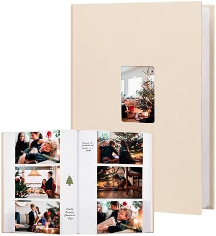 450 Pocket 4x6 Photo Album with Writing Space, Linen Cover, Beige by Xfveiwoo