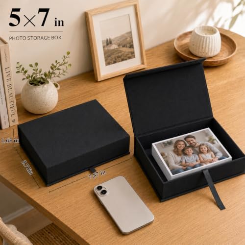 Vienrose Small Photo Storage Box, 5"x7", Linen Postcard Keeper, Black - Image 2