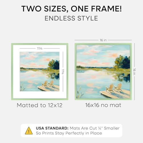 Homeforia 16x16 Green Picture Frame, High-End Metal, 12x12 Mat, Glass - Image 2