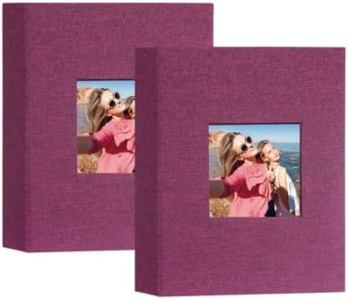 Artmag Mini Photo Album 4x6 50 Pockets 2 Pack, Linen Cover with Front Window Album Each Holds 52 Vertical Photos for Family Wedding Baby Children (Purple) by Artmag