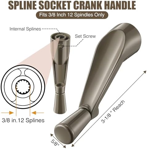 3 Pack 3/8 Inch Casement Window Crank Handles, 12-Spline Spindle Fit, Stone - Image 2