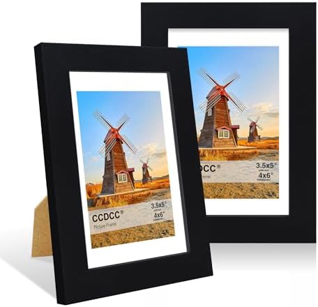 4x6 Picture Frame Set of 2, 4 x 6 Wood Photo Frames with Mat for 3.5x5, Wooden Frame with Real Glass Cover for Wall and Tabletop Display,Black by CCDCC