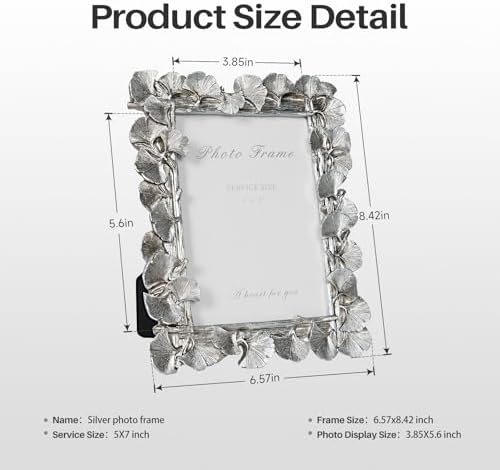 Cuspin 5x7 Silver Picture Frame Vintage Ornate Leaf Textured Photo Frame - Image 6