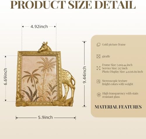 Cuspin 5x7 Picture Frame Gold Vintage Giraffe Ornate Resin Frame - Image 5