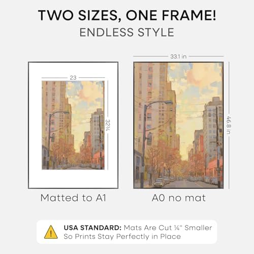 Homeforia A0 Black Poster Frame, High-End Metal, A1 Mat, Glass - Image 2