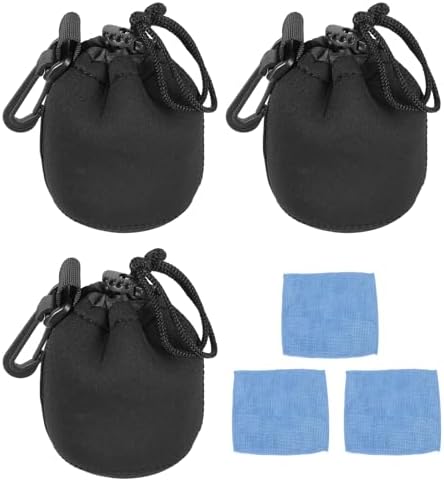 PATIKIL 3 Pcs Camera Lens Pouch, 3" ID x 4" H Drawstring Lens Pouch Protective Camera Lens Case Bag Soft Plush Neoprene Bag for DSLR Photography Gear, Black by PATIKIL