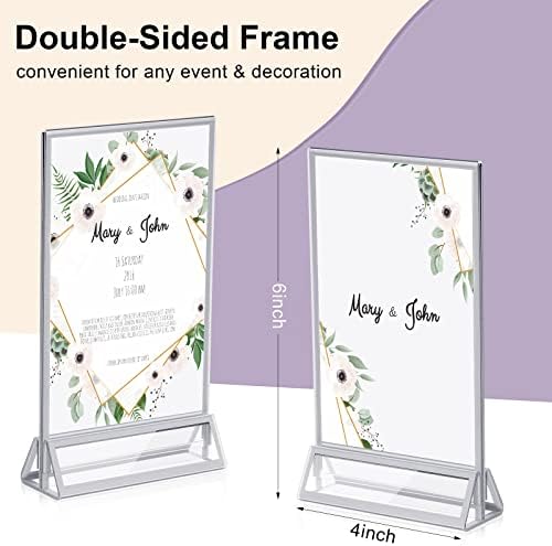24 Pieces 4 x 6 Clear Acrylic Sign Holder with Silver Borders and Vertical Stand, Double Sided Table Menu Holders Picture Frames for Wedding Table Numbers, Restaurant Signs, Photos and Art Display - Image 3