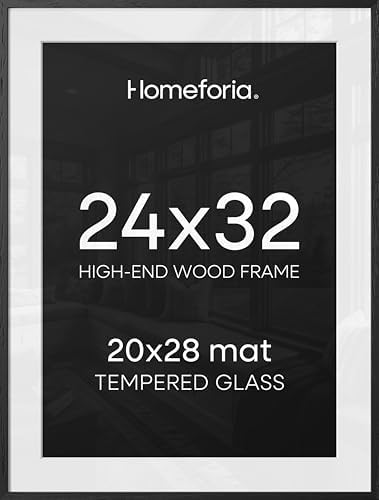 Homeforia 24x32 Black Oak Poster Frame, High-End Wood, 20x28 Mat, Glass by Homeforia