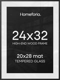 Homeforia 24x32 Black Oak Poster Frame, High-End Wood, 20x28 Mat, Glass by Homeforia