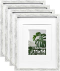 Egofine 11x14 Picture Frames Set of 4, Made of Solid Wood Covered by Plexiglass 5x7 and 8x10 with Mat or 11x14 without Mat, for Table Top Display and Wall Mounting Photo Frame Driftwood White by Egofine