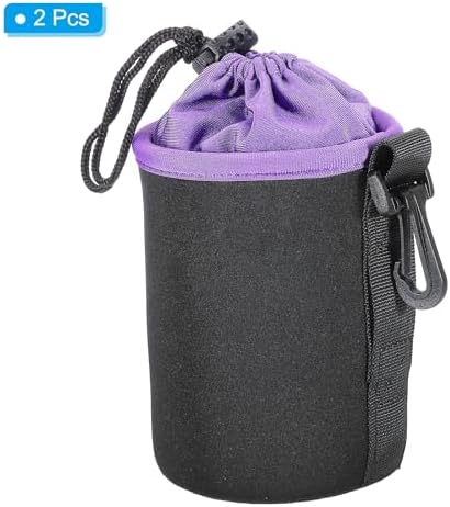 PATIKIL Camera Lens Bag, 2 Pcs 3.3" ID x 5.5" H Cylindrical Drawstring Lens Pouch with Thick Protective Neoprene, Lens Case for DSLR Camera Lens, Water Coffee Cups Black, Purple - Image 3