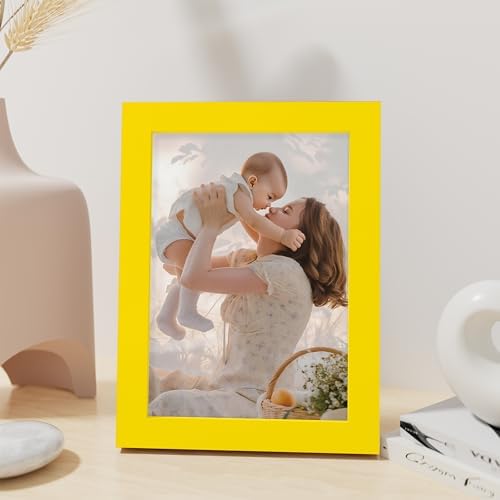 Vittanly 5x7 Picture Frame Made of Solid Wood for Wall or Tabletop, Yellow - Image 4