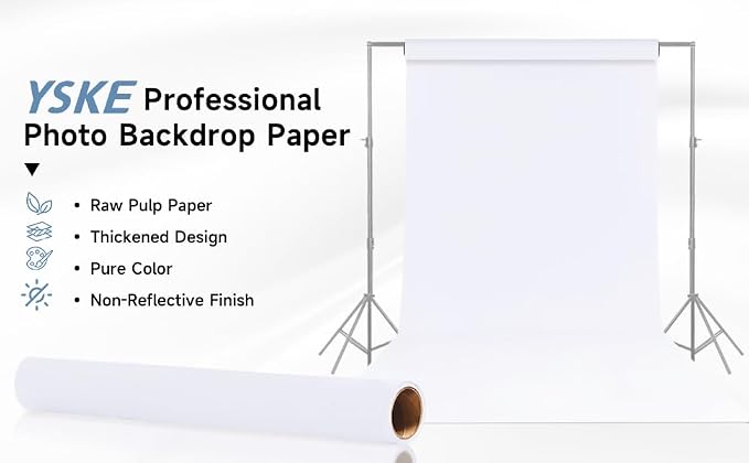 YSKE-Seamless White Paper Backdrop Roll for Photography, Photo Background, and Photoshoot Cover–Roll of Paper with Backdrop Cover for Background Stand,Thick Anti-Wrinkle Matte.(92''x36'Arctic White) - Image 3
