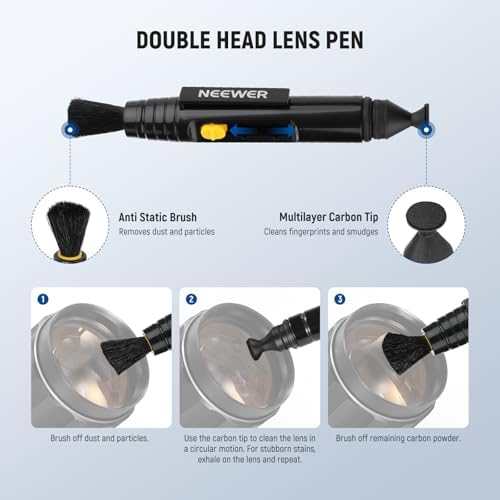 NEEWER 6 in 1 Camera Lens Cleaning Kit for Electronics, Phones, Tablets, 3X Double Head Lens Brush Pen + 2X 24mm Full Frame Sensor Swab + 1x Cleaning Cloth, HM-48 - Image 3