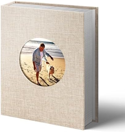 Vienrose Photo Album 4x6 Photos 100 Pockets Linen Cover Slip-in Photo Book with Round Window for Wedding, Vacation Memories, Personalized Picture Organizer, Beige by Vienrose