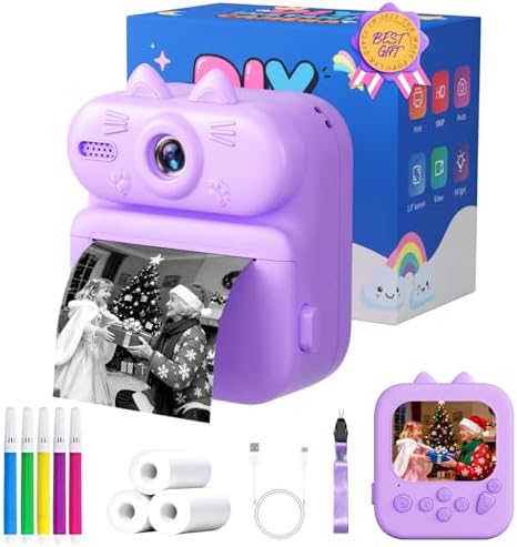 Kids Camera Instant Print: Gleeglee 1080P Camera for Kids, Purple Cat by Gleeglee