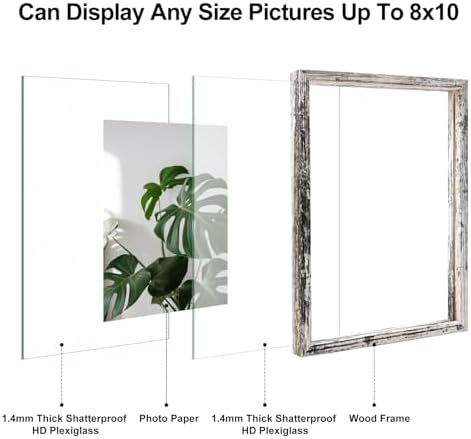 Egofine Distressed White 8x10 Floating Frames Set of 2, Double Plexiglass Picture Frame, Made of Solid Wood Display Any Size Photo up to 8x10, Wall Mount or Tabletop Standing - Image 3