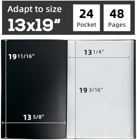 13x19 Black Art Portfolio Folder Displaying 48 Pages with Plastic Sleeves - Image 2