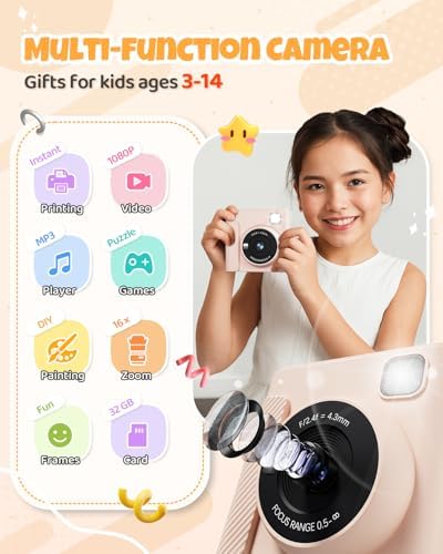 TIATUA Kids Instant Print Camera, 1080P HD Video Digital Toy, Brown - Image 2
