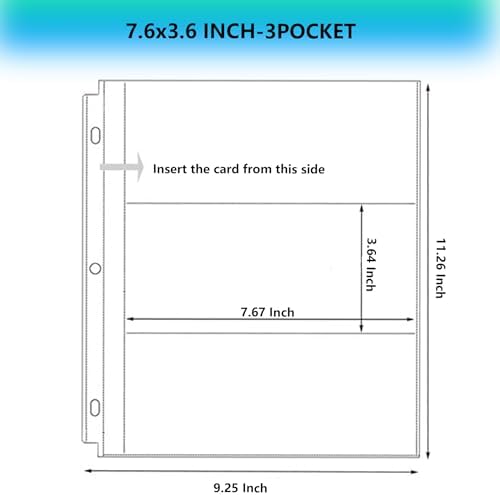 100 Pack （7.6x3.6inch ） 3 Pockets Currency Sleeves for 3 Ring Binder - Image 3